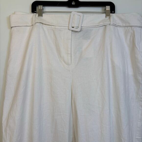 Lane Bryant Linen Blend Wide Leg High Rise Pants Size 20 Belted White Relaxed - Picture 6 of 12